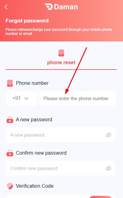 Enter your registered mobile number to reset password